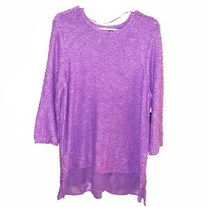 Relativity 2X Lilac Purple Sequin Cotton Polyester Sweater